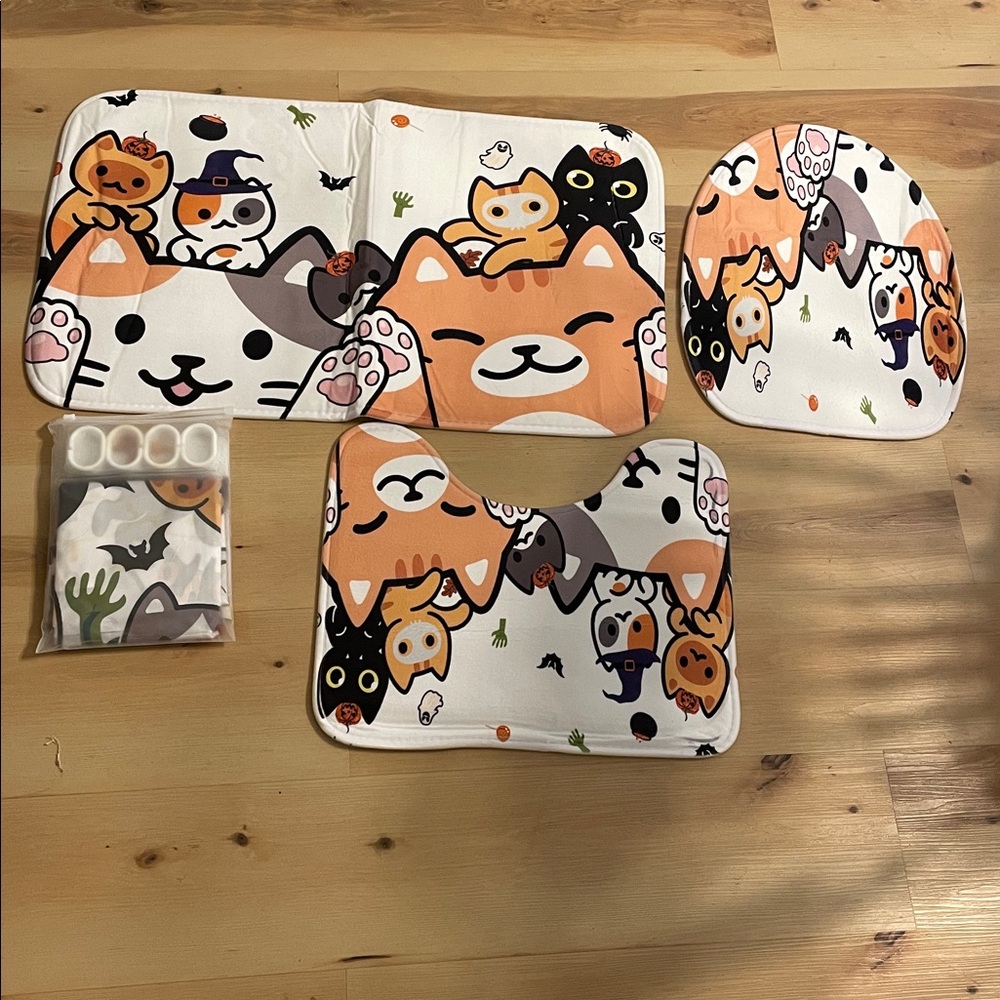 Cute Halloween Cat Bathroom set with shower curtains